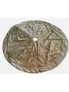 Cream and Gold 48 inch Elegant Velvety Satin Back Christmas Tree Skirt
